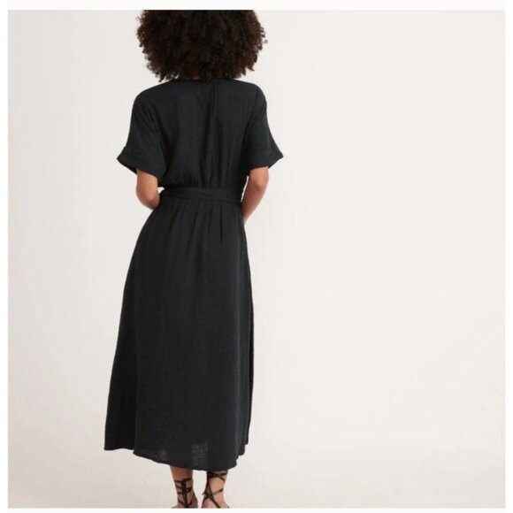Marine Layer Valencia Black Gauze Wrap Dress Size Medium Midi Flowy Bohemian - Picture 2 of 13